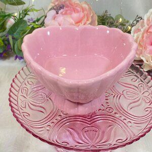 Valentines Love Birthday Pink Ceramic Heart Shape Footed Serving Candy Dish New